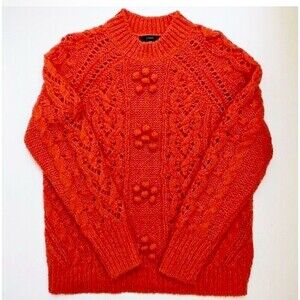 J.Crew Has Women's Cableknit Pointelle Sweater with Popcorn Flowers Orange Small